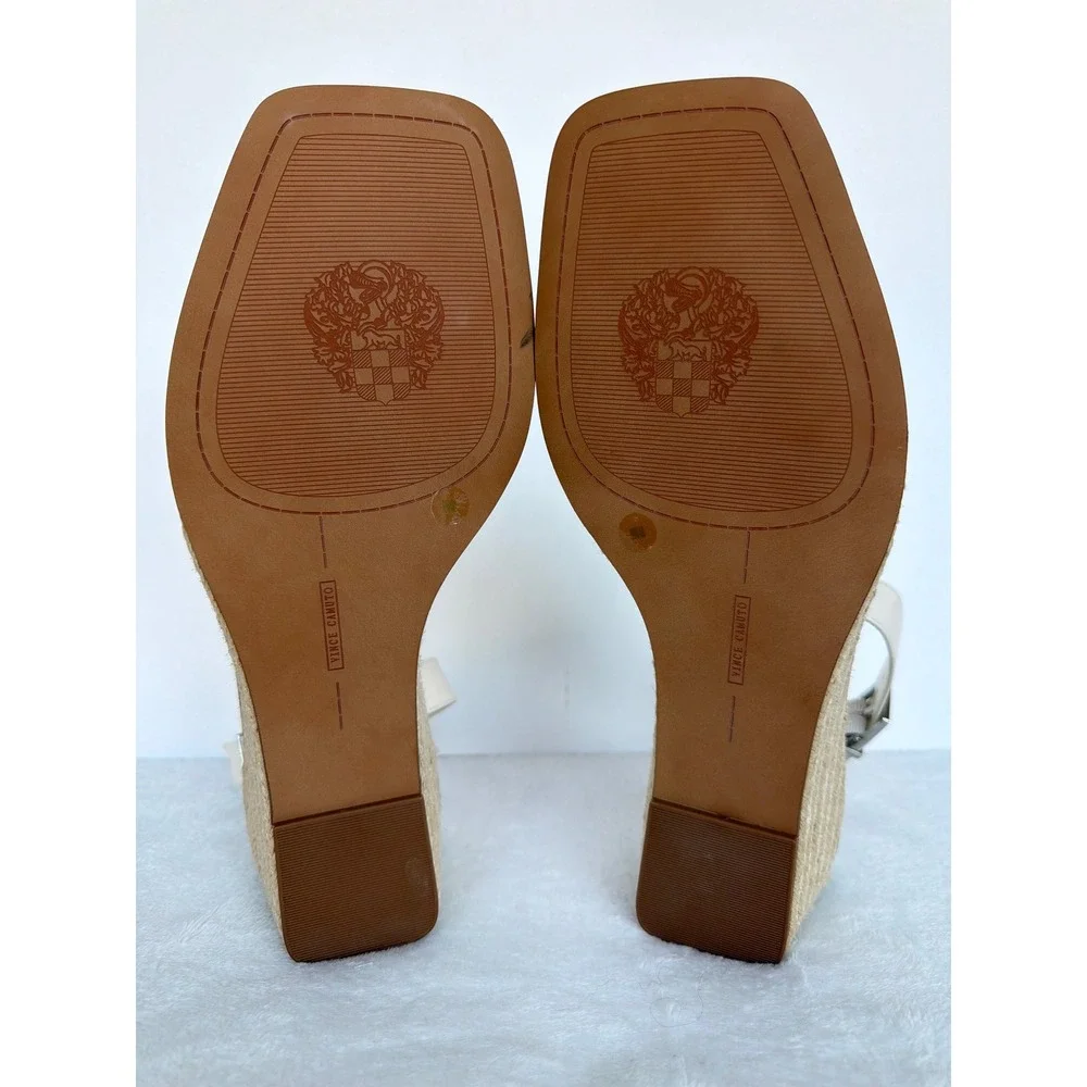 Vince Camuto Bretandi Woven Leather Espadrille Wedge Sandals Cream 9W/40